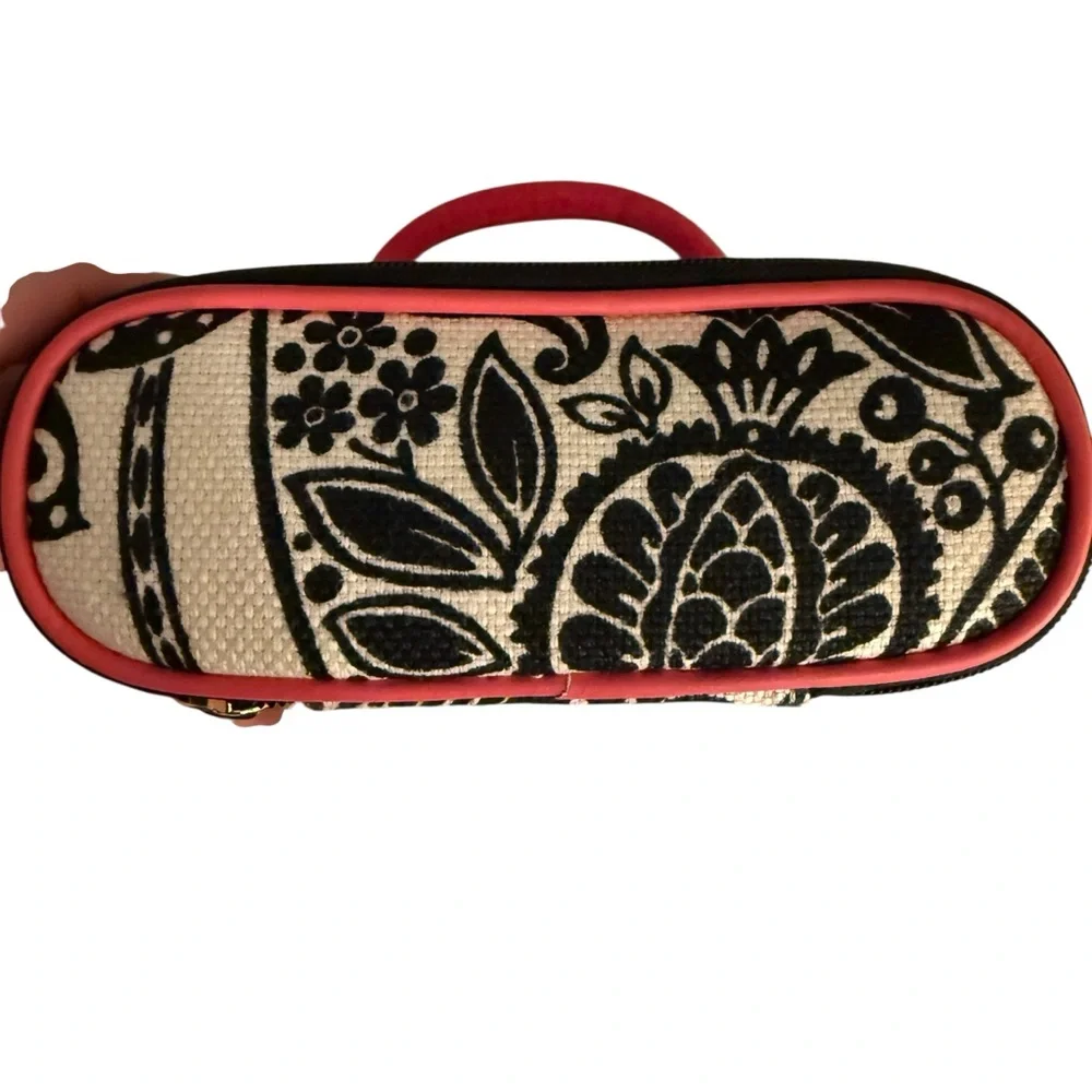Spartina 449 Daufuskie Island Cosmetic Case Natural Black Pink Leather Trim New